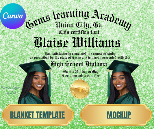 👩‍🎓Diploma Blanket/Mockup editable Template.