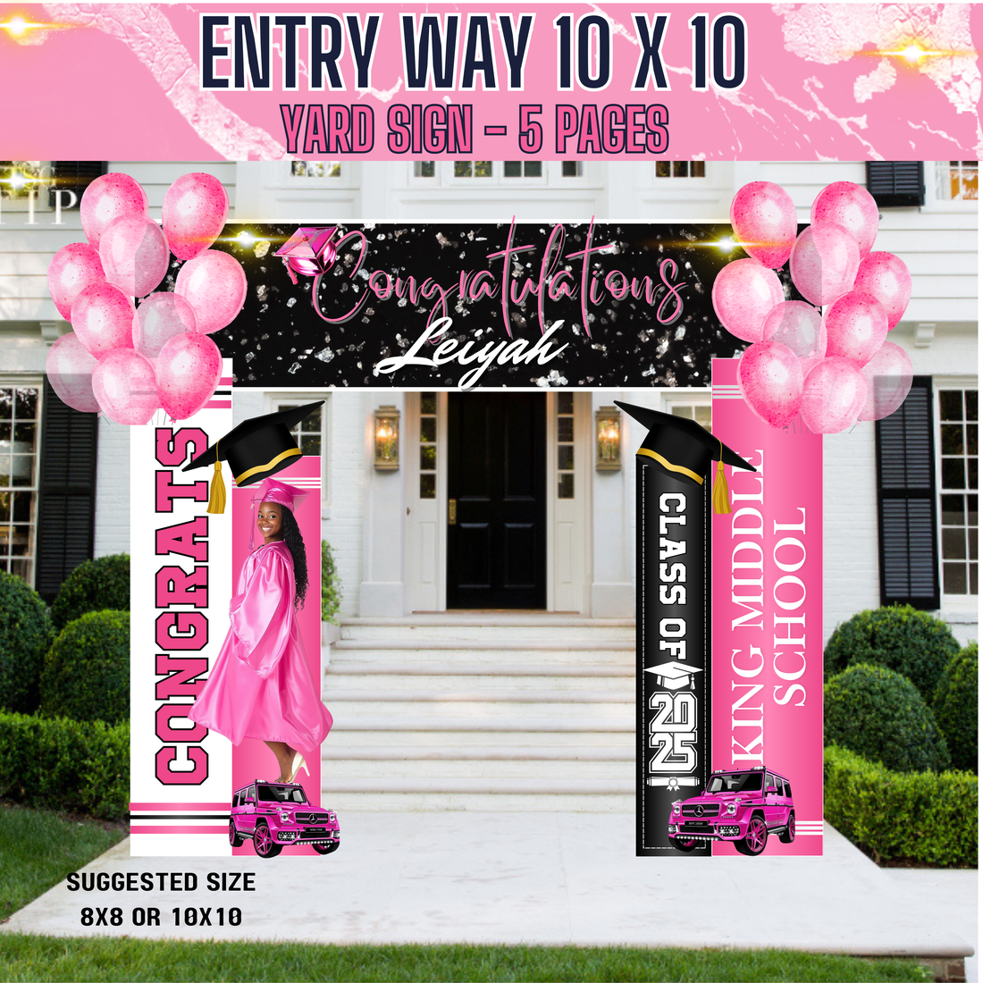 👩‍🎓ENTRY WAY GRADUATION YARDSIGN 10 X 10 EDITABLE TEMPLATE WITH MOCKUP ...