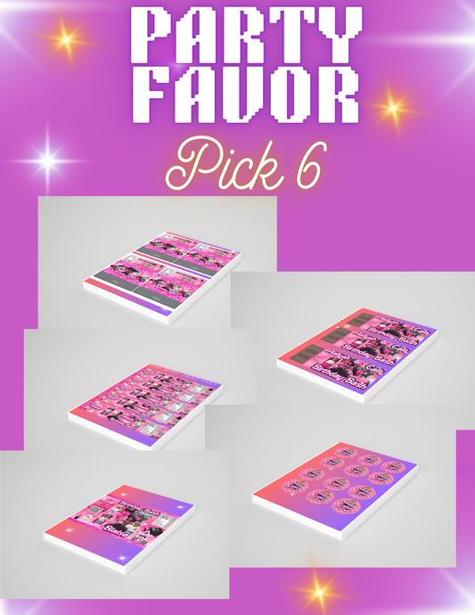 PARTY FAVOR PICK 6 - UNFILLED = 💻CREATE DESIGN + 🖨️PRINT ONLY + 📦PACKAGE + 🚚DELIVER