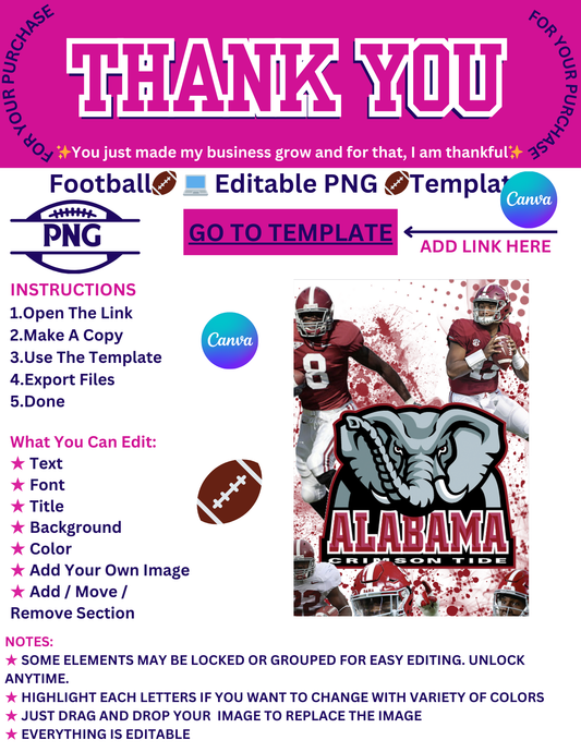 Football Fever 🏈 Alabama College Editable Template PNG